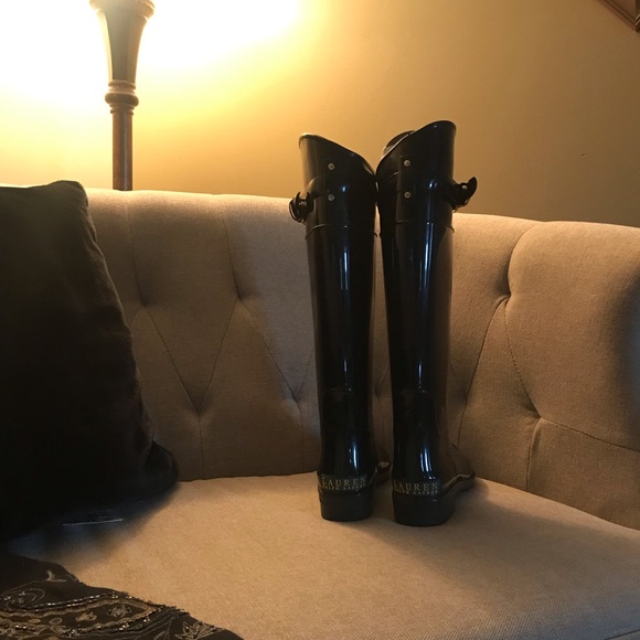 Ralph Lauren Rossalyn II Black Tall Rain Boots - Picture 2 of 4